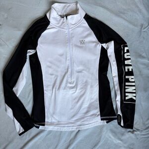 Victoria's Secret PINK Black and White Quarter-Zip Pullover Sz M
